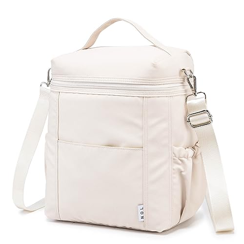 NOL Natural Organic Lifestyle Insulated Lunch Bags for Women Cooler Bag Lightweight Nylon Waterproof Lunch Box For Work (Cream, Large) - color: Cream, size: Large (12 Liters)