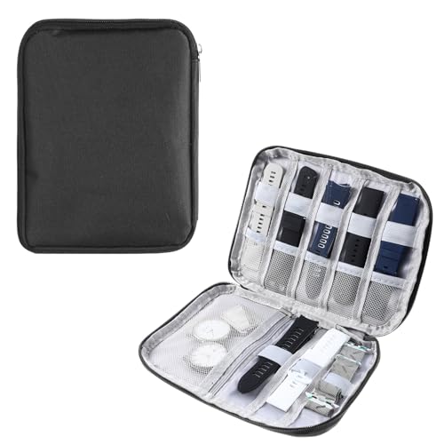 Watch Band Storage Case - Travel Watch Band Organizer - Waterproof Watchband Holder For Smartwatch Bands, Cables, Earphones, And Accessories(Black) - color: Black