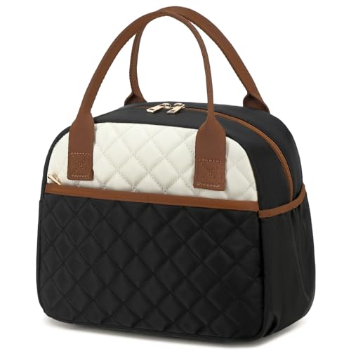 CAMTOP Lunch Box for Women Men Insulated Lunch Bag Lunch Tote Bag Leakproof Thermal Cooler Large Capacity for Travel Work School Picnic (Black White Brown) - color: Black White Brown, size: Medium