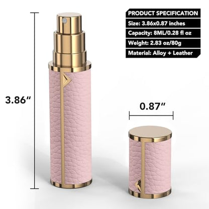8ML Travel Perfume Refillable Atomizer, Mini Genuine Leather Cologne Sprayer, Protable Pocket Size Empty Fragrance Spray Bottle (Pink) - color: Pink