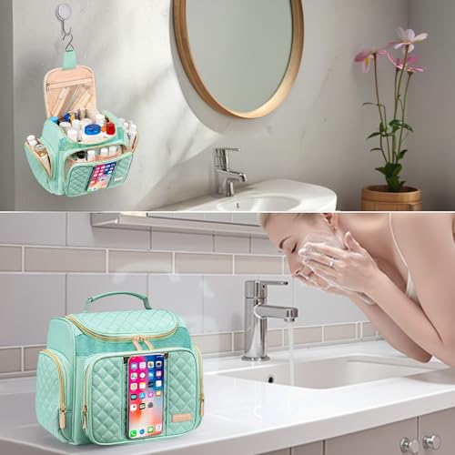 Large Toiletry Bag for Women Men,Bathroom Bag,Water Resistant Shower Bag,Makeup Bag,Toiletry Bags for Traveling,Hanging Toiletry Bag with Transparent Waterproof Phone Pocket (Green) - color: Green