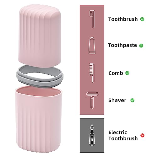 VITVITI Toothbrush Travel Case, Portable Travel Soap Container Leakproof Dish Tray, 7.88 inch Toothpaste Travel Toothbrush Holder with Cover for Trip/Bathroom/Camping(Pink) - color: Pink