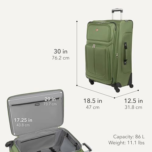 SWISSGEAR Sion Softside Expandable Spinner Luggage Durable Lightweight Travel Suitcase, Evergreen, Checked-Large - color: Evergreen, size: Checked-Large