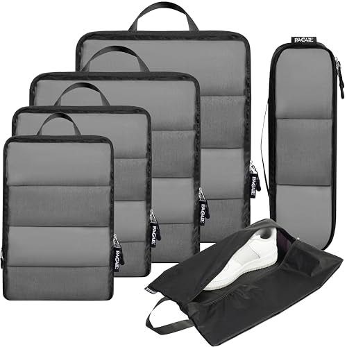 BAGAIL 6 Set Ultralight Compression Packing Cubes Packing Organizer for Travel Accessories Luggage Suitcase Backpack - color: Black40D, style: Mesh Pattern