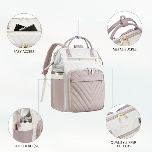 VANKEAN 17 Inch Laptop Backpack for Women Fashion Computer Work Bag, Large Capacity Waterproof Backpack, College Daypack Business Travel(Beige/Dusty pink, 17.3 Inch) - color: Beige/Dusty Pink, size: 17.3 Inch