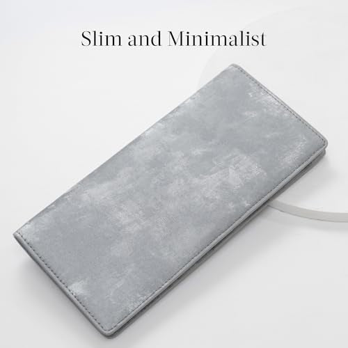 Bveyzi Ultra Slim Thin Leather RFID Blocking Credit Card Holder Bifold Clutch Wallets for Women - color: Frosted Gray