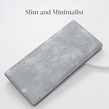 Bveyzi Ultra Slim Thin Leather RFID Blocking Credit Card Holder Bifold Clutch Wallets for Women - color: Frosted Gray