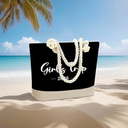 Fokongna Tote Bag For Women, Beach Bag Best Friend Travel Birthday Gifts, Travel Parties Vacation Shopping Essentials - color: Girls Trip Black