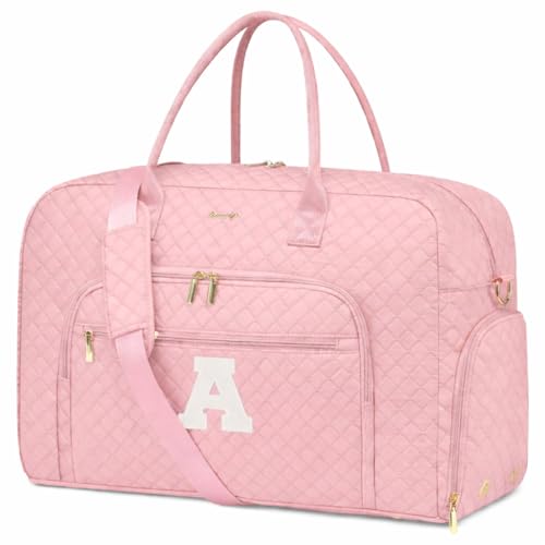 Letter Travel Duffle Bags for Women - Initial Personalized Weekender Bag with Shoe Compartment Carry On Overnight Bag with Toiletry Bag Duffel Bags Hospital Bags Birthday Gifts Pink (Letter A) - color: Z-Pink A