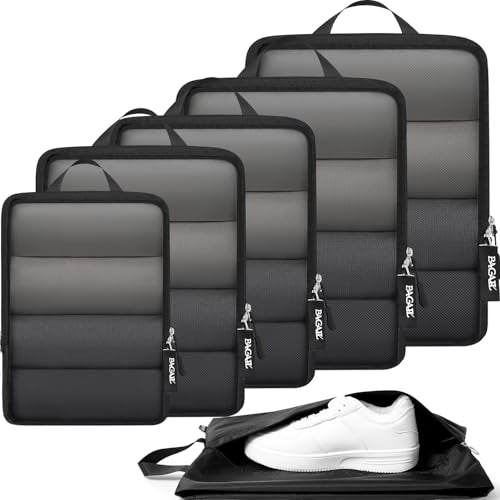 BAGAIL 6 Set Ultralight Compression Packing Cubes Packing Organizer for Travel Accessories Luggage Suitcase Backpack - color: Jet Black70D, style: Mesh Pattern