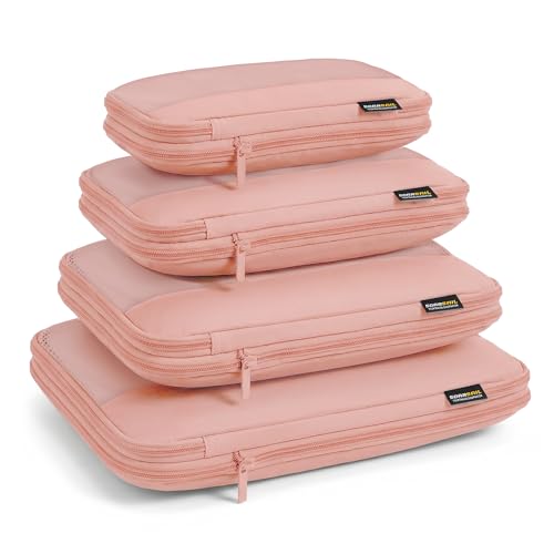 4 Piece Compression Packing Cubes for 3–7 Day Travel, Dusty Pink | Wrinkle-Resistant Memory Fabric, Breathable Mesh Panel, Double-Zipper, Small to Large Size Bag, Smart Organization - color: Dusty Pink
