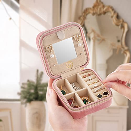 ZPROW Plush Velvet Travel Jewelry Case, Travel Jewelry Organizer, Jewelry Travel Case, Travel Jewelry Box, Small Jewelry Case, Jewelry Travel Box, Earring Organizer with Mirror - Pink 4packs - color: Velvet 4 Pack - Dusty Pink
