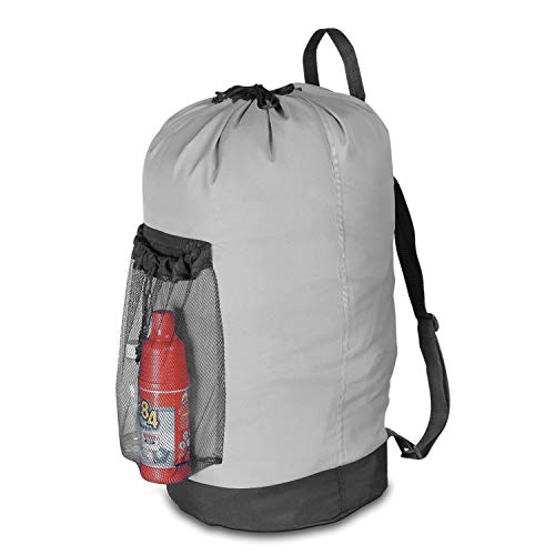 Dalykate Backpack Laundry Bag, Laundry Backpack with Shoulder Straps and Mesh Pocket Durable Nylon Clothes Hamper Bag with Drawstring Closure for College, Travel, Laundromat, Apartment - color: Grey