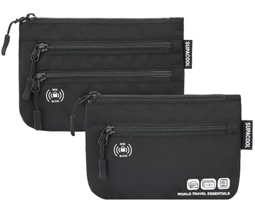SUPACOOL Passport Holder Bag, Travel Wallet for Men Women Family, Passport Pouch, Card Holder Organizer, RFID Blocking, Two-piece Set(Black) - color: black