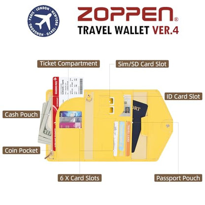 ZOPPEN Mulit-purpose Rfid Blocking Passport Holder Travel Wallet (Ver.4) Passport and Vaccine Card Holder ComboTri-fold Document Organizer Travel Essentials - color: #22 Primrose Yellow