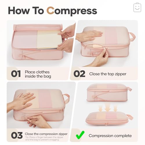 Veken 11-Pack Compression Packing Cubes for Travel Essentials,Compressible Expandable Large Luggage Suitcase Organizer Bags for Clothing,Durable Space Saver Bags with Toiletry Bags(Beige) - color: Beige, size: 11 set