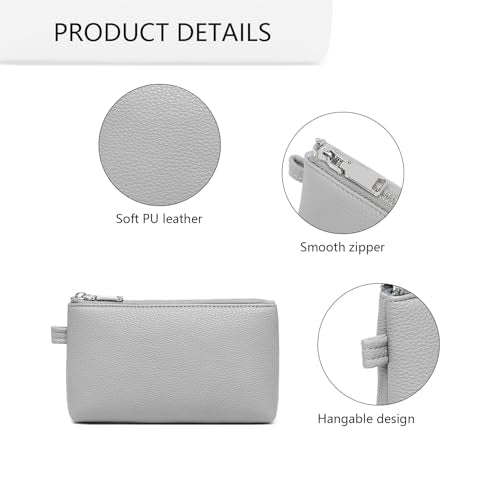 30 Color PU Faux Leather Travel Toiletry Bag for Women, Mini Cosmetic Pouch Organizer with 2 Dividers, Easy Clean Makeup Bag for Purse, Gift Idea (PU Faux Leather/Shark Gray) - color: PU/Shark Gray