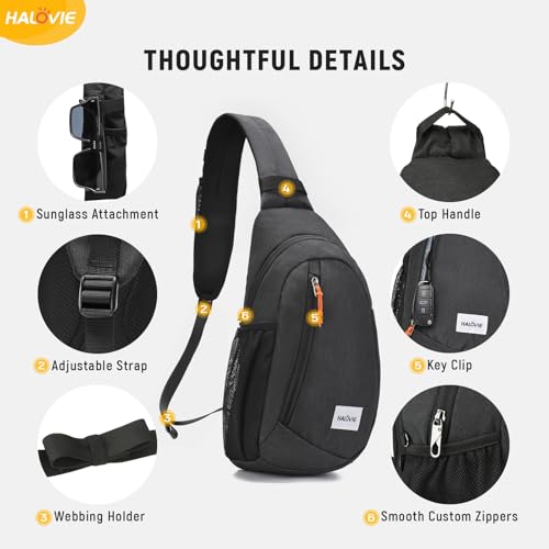 HALOVIE Anti Theft Crossbody Sling Bag RFID Travel Sling Backpack Lightweight Hiking Shoulder Chest Bag for Walking Work - color: Black