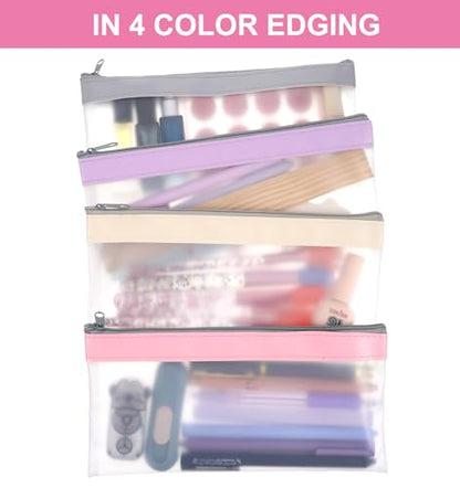 4 Pcs Small Clear Makeup Bag, Mini Clear Zipper Pouch Bag Organizer Pouches for Travel, Lipstick & Earphone Storage (Purple, Gray, Pink, Beige, 8.86 x 4.13 Inches) - size: 8.86 in * 4.13 in