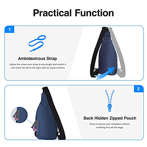 WATERFLY Mini Crossbody Sling Backpack Anti Theft Backpack for Traveling Chest Shoulder Bag - color: Dark Blue (Small)