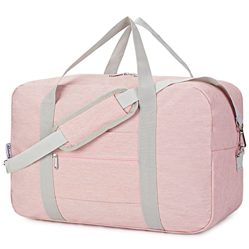 For United Airlines Foldable Carry on Bag 22x14x9 Travel Duffel Bag Packable luggage Duffle for Women and Men 40L (Pink (With Shoulder Strap)) - color: Pink, size: 40L