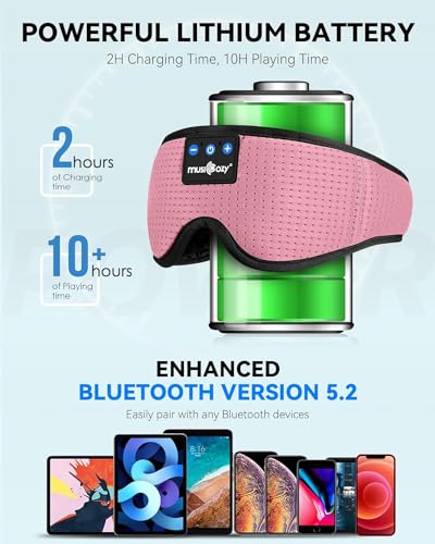 MUSICOZY Sleep Headphones, Bluetooth 5.4 Sleep Mask Headband Headphones Sleeping Eye Mask, Wireless Music Earbuds Earphones with HD Stereo Speakers for Side Sleepers, Cool Gadgets Unique Gift - color: Light Pink