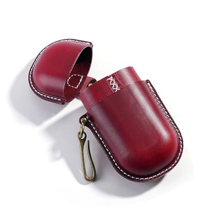 Leather eyeglass protective case - Portable travel sunglasses case - Suitable for both men and women - style: Buckle-red