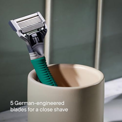 Harry's Original Shaving Kit for Men - Razor Handle, 5 Razor Blade Refills, Foaming Shave Gel, and Travel Blade Cover - TSA Approved Travel Essentials - German Engineered - Sage - style: Sage
