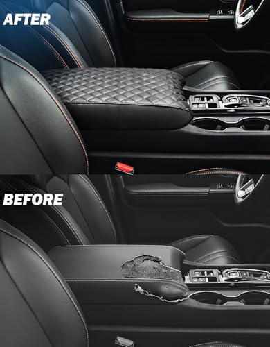 JOYTUTUS Center Console Cover Compatible with 2023-2025 2026 Pilot & 2024 Passport Ridgeline, Car Armrest Cover Console Pad Cushion, Black Leather Center Console Armrest Cover lid Middle Console Cover - color: Black