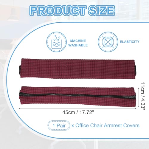 PATIKIL 18x4.3 in Office Chair Armrest Covers, 1 Pair Office Chair Arm Covers Long Computer Chairs Arm Rest Cover with Zipper Removable Rest Slipcover Hand Rest Protector, Burgundy - color: Burgundy, size: 18"
