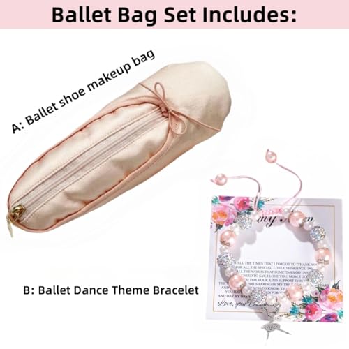 Ballet Dance Shoe Makeup Bag For Little Girls, Ballerina Slipper Makeup Pouch Bag, Ballet Pointe Shoes Gifts (Pink-BT1) - color: Pink-BT1