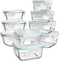 AILTEC Glass Food Storage Containers with Lids, [18 Piece] Glass Meal Prep Containers Set, Airtight Leak Proof, Oven Freezer Dishwasher Safe, BPA Free (9 Lid & 9 Container) - color: clear