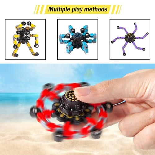 Gokeey Stocking Stuffers Gifts for Grandkids Transformable Fidget Spinners for Kids and Adults Stress Relief Sensory Fidget Toys for Boys Age 8-13 Teen Girls Kids Toys2 Pcs - style: 2PC-yellow&red
