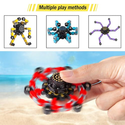 Gokeey Stocking Stuffers Gifts for Grandkids Transformable Fidget Spinners for Kids and Adults Stress Relief Sensory Fidget Toys for Boys Age 8-13 Teen Girls Kids Toys2 Pcs - style: 2PC-yellow&red