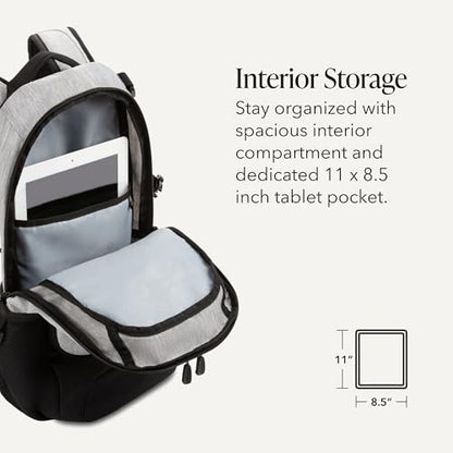 SWISSGEAR City Pack Backpack, Slim Profile Daily Carry, Airflow Back Panel, Tablet Pocket, and Lay-Flat Organizer, Light Grey/Heather, 15.9L, 18-Inch - color: Light Grey/Heather