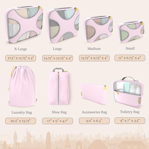 Shacke 8 Set Packing Cubes for Travel – Complete Luggage Organizer Set with Laundry, Shoe, Toiletry & Accessories Bag, Suitcase Travel Organizer (Petal Pink) - color: 8 Set - Petal Pink, size: Set of 8