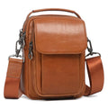 Augus Leather Small Messenger Bag For Men Crossbody Handbag Shoulder Sling Travel Bags for Men Purse Daypack Magnetic Buckle - color: Light Brown