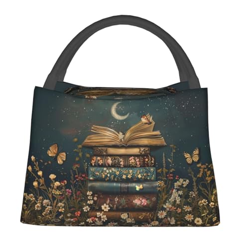 Lunch Bag for Women, Vintage Books & Butterfly Insulated Lunch Box for Kids Girls, Reusable Lunch Bag for Office, Work, Picnic, Travel, School - color: Vintage Books & Butterfly