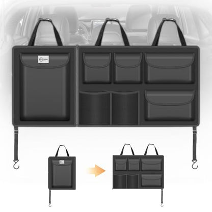 Detachable Hanging Trunk Organizer, Foldable Car Trunk Organizer Hanging for SUVs, Jeeps, Hatchbacks, Car Trunks Organiser with 7 Large Compartments