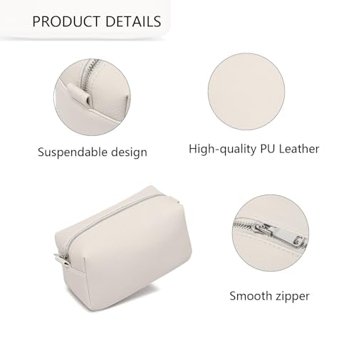 PU leather Organizer Bag Lightweight Cosmetic Bag with Ring Clasp Perfect Travel Makeup Bag for Women (French Oak/PU) - color: French Oak/PU