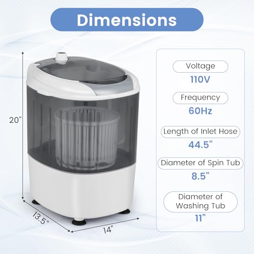 ARLIME Mini Washer and Dryer Combo, 5.5 Lbs Mini Laundry Washer, Semi-automatic Washer with Drain Hose & Spin Tub, Small Washing Machine for Drom RV Apartment (Grey) - color: Grey