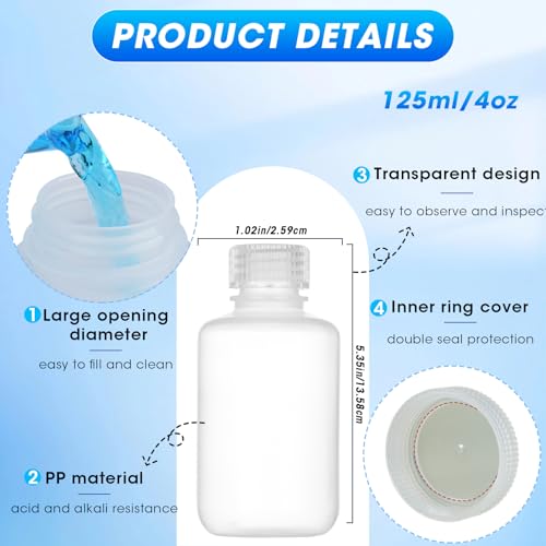 4oz/125ml Plastic Sample Bottles with caps, Wide Mouth Reagent Bottle with Lids Leak Proof Containers Water Sample Bottles for Laboratories, Travel(5Pcs) - style: 125ML-5pcs