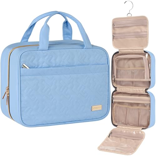 NISHEL Travel Toiletry Bag for women, Portable Hanging Organizer for Travel-Sized Shampoo, Conditioner, Brushes Set, Makeup Accessories, Medium Size, Placid-Blue - color: Placid-Blue, size: Medium