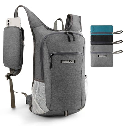 Small Hiking Backpack with Detachable Front Phone Holder, Foldable Packable Back pack with Chest and Waist Strap, Lightweight Daypack for Women Men (Gray, 15L) - color: Gray