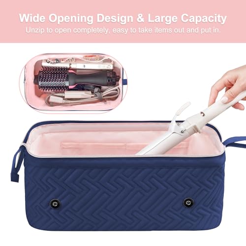 Leudes Hair Tools Travel Bag for Women Heat Resistant Mat for Travel Essentials Hot Tools Straighteners,Flat Irons,Curling Iron,Hot Air Brushes and Hair Dryer Organizer Bags 2 in 1 (Navy Blue) - color: Navy Blue