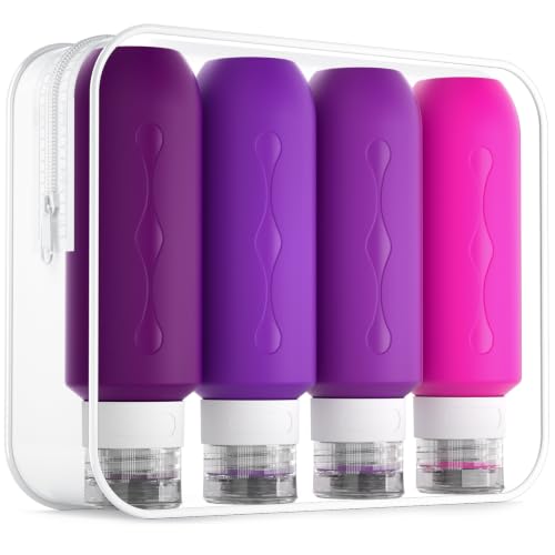Gemice Travel Bottles for Toiletries, Tsa Approved Travel 6oz Size Containers with Clear Bag, BPA Free Leak Proof Travel Tubs Refillable Liquid Travel Accessories for Cometic Shampoo Lotion - color: Purple, size: 6oz(180ml)