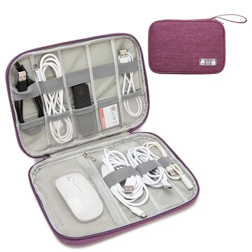 Electronics Organizer Travel Case - Water-Resistant Tech Bag for Cables, Chargers & Cord Management - Small Portable Pouch for Travel Accessories, Gear Bag for Airplane & Business - color: purple