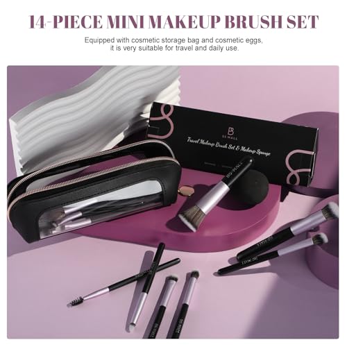 BS-MALL 14 Pcs Makeup Brushes Set with 1 Pcs Makeup Sponge – Essential Foundation Powder Concealers, Eye Shadows, Blush Makeup Brushes with Travel Makeup Case (Purple) - color: Purple