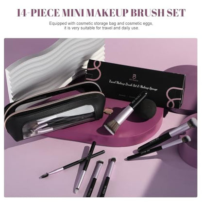 BS-MALL 14 Pcs Makeup Brushes Set with 1 Pcs Makeup Sponge – Essential Foundation Powder Concealers, Eye Shadows, Blush Makeup Brushes with Travel Makeup Case (Purple) - color: Purple