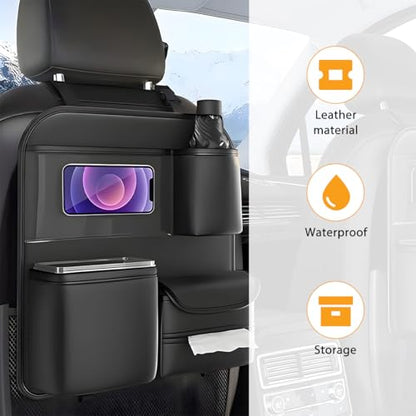 Car Backseat Organizer, 4 Storage Pockets Vehicle Back Seat Protector Kick Mat with Touch Screen Tablet Holder, Automotive Travel Storage Accessories, Universal for Truck SUV RV